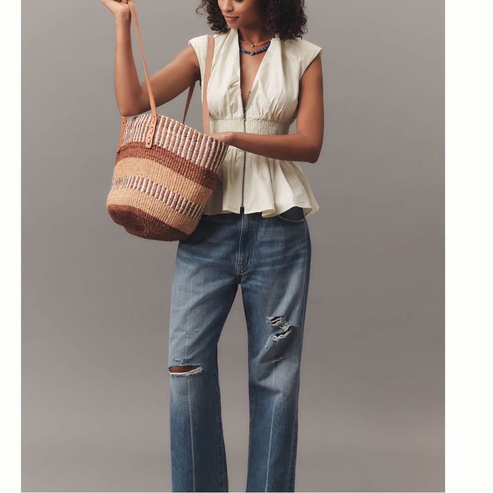 Anthropologie Tommie Cap-Sleeve Smocked Front Zip Blouse NEW Small Green Mint - Picture 2 of 13